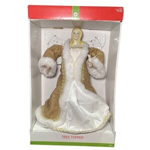Angel Tree Topper Christmas Decoration‎ Blonde Hair White Fur Gold Accents New